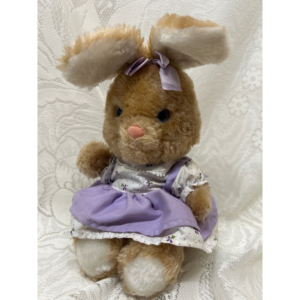 Dakin Bunny Rabbit Plush Toy Purple‎ Dress Lavender Bow 1983 Vintage Easter